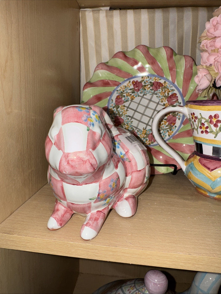 Mackenzie Childs HoneyMoon Rose Petal Pink  Bunny Bank RETIRED Ceramic
