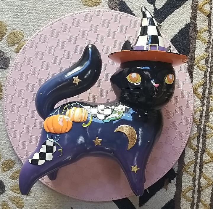 Mackenzie Childs  FORTUNE TELLER BLACK CAT 13" Courtly Check Figure- Retired