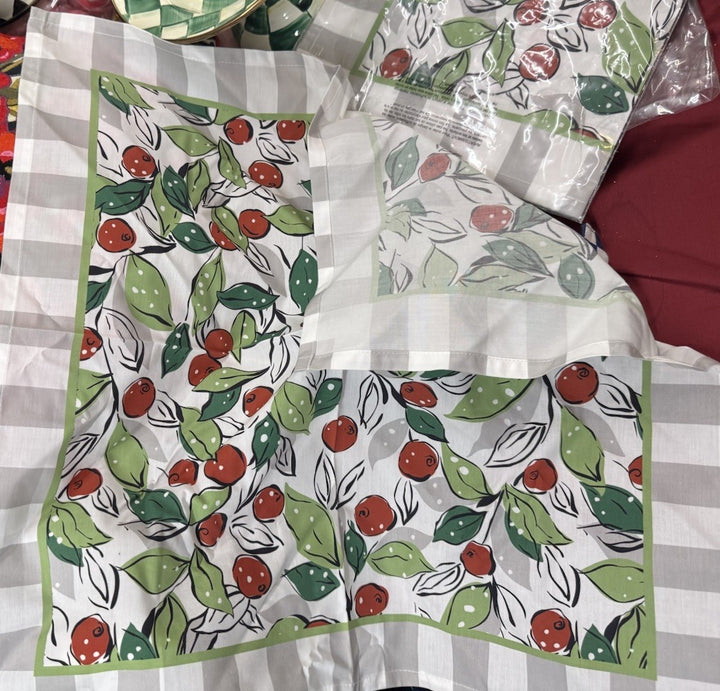 Mackenzie Childs Snow Cherry 100% Cotton Napkin NIP Set Of 2