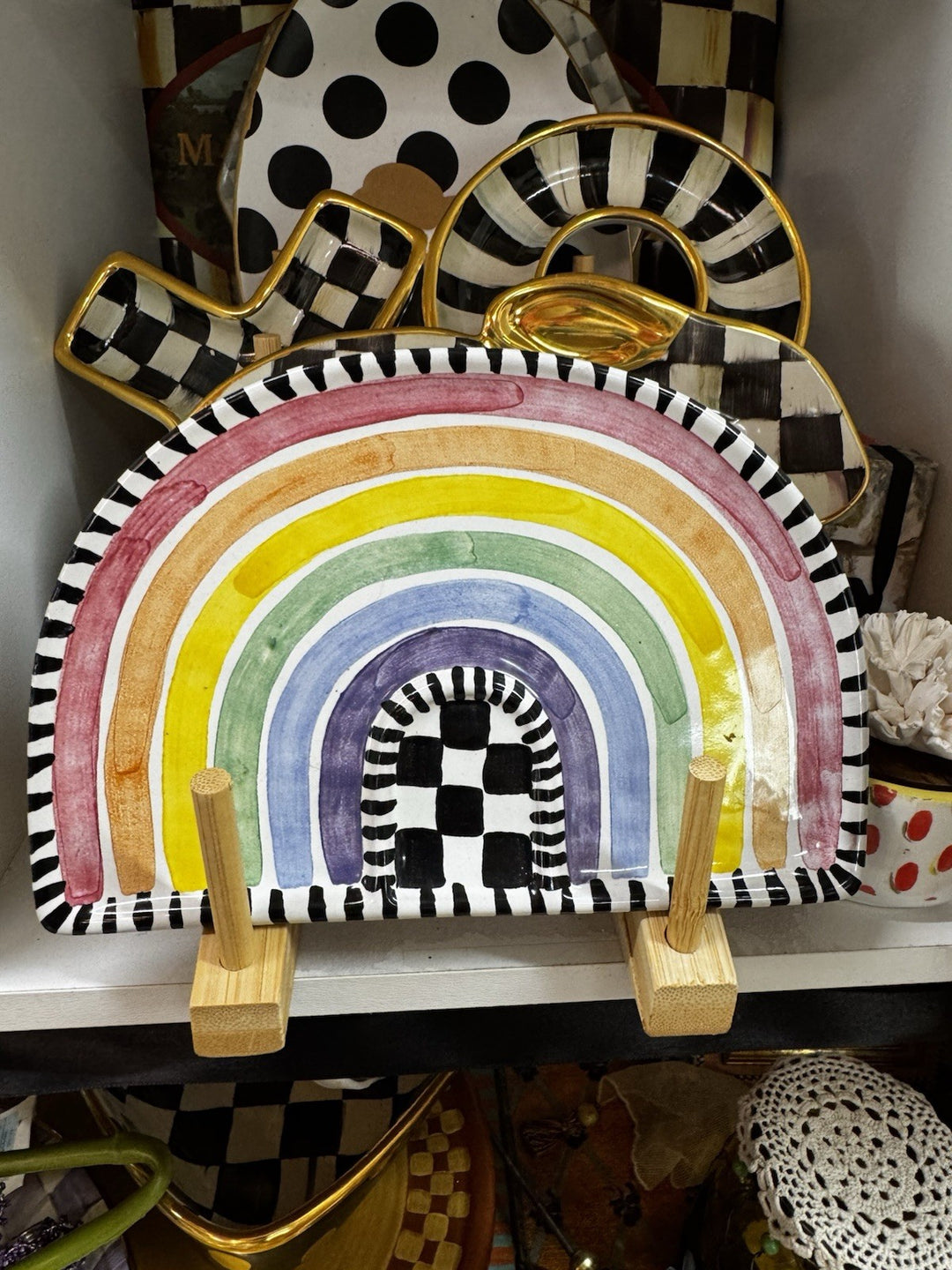 Mackenzie Childs Rainbow Trinket Dish 8” Wide And 5” Tall Retired 2022