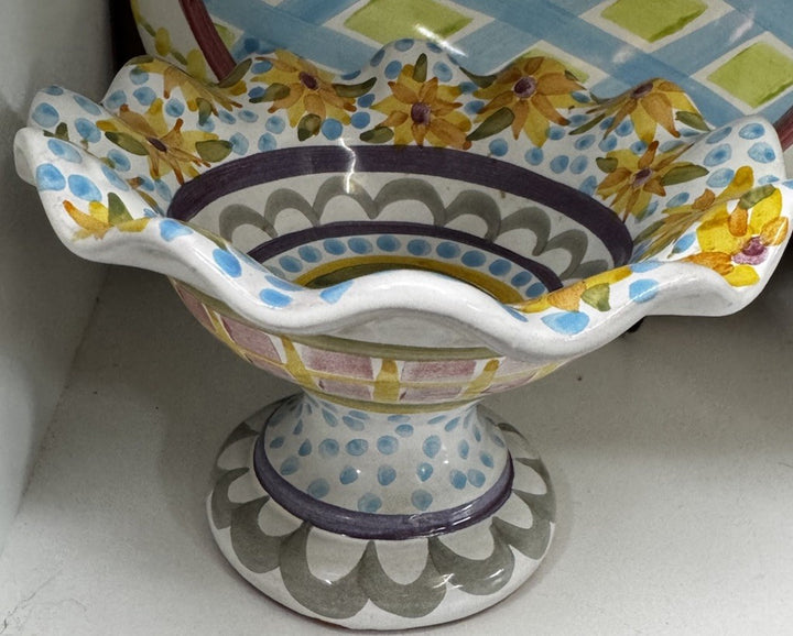 Mackenzie Childs 1-Fluted  Miniature Compote Taylor Fran  4" Tall Retired