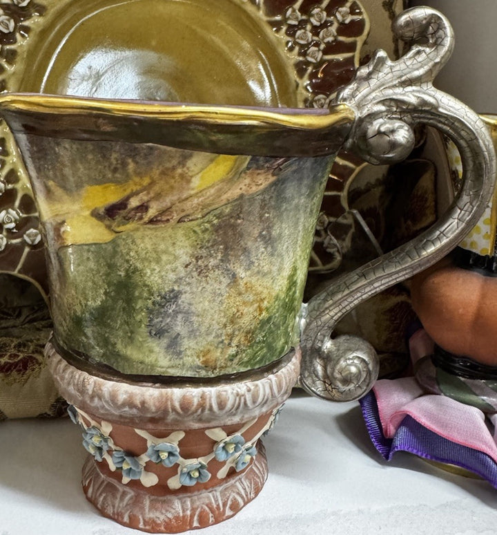 MacKenzie Childs Evervolving  Cocoa Mug 2001 - Cheltenham -  Gold And Silver