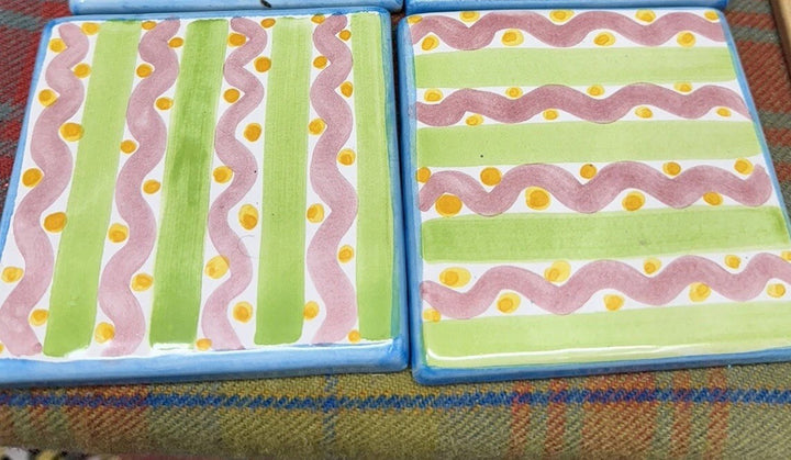 Mackenzie Childs Tiles 4” Wall court Charmain New - Set Of 2