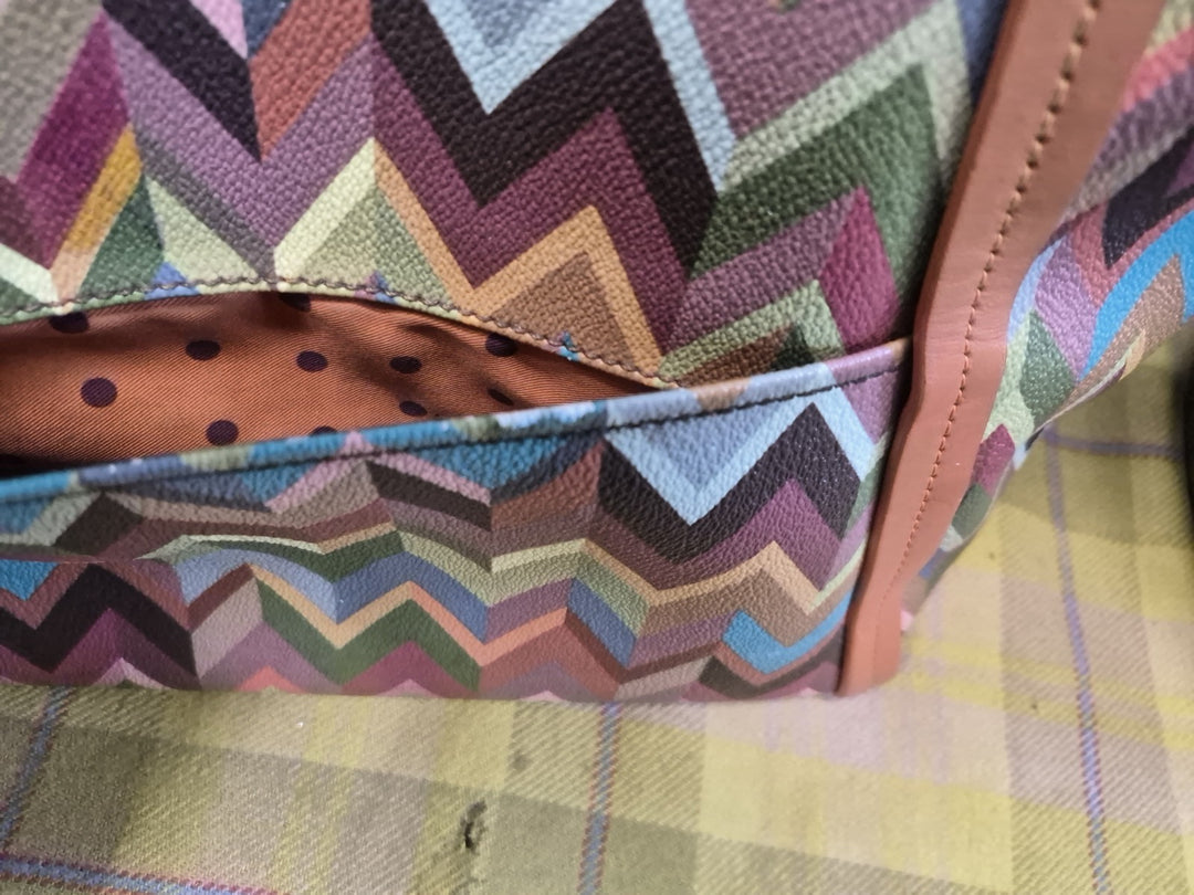 Mackenzie Childs Kaleidoscope Chevron Multicolor Tote Bag RARE