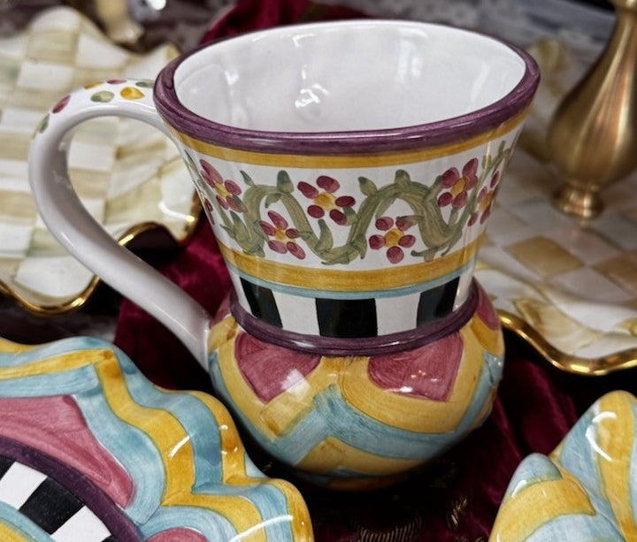 NEW Mackenzie Childs Hitchcock Field TAYLOR MUG Hand-Painted Majolica