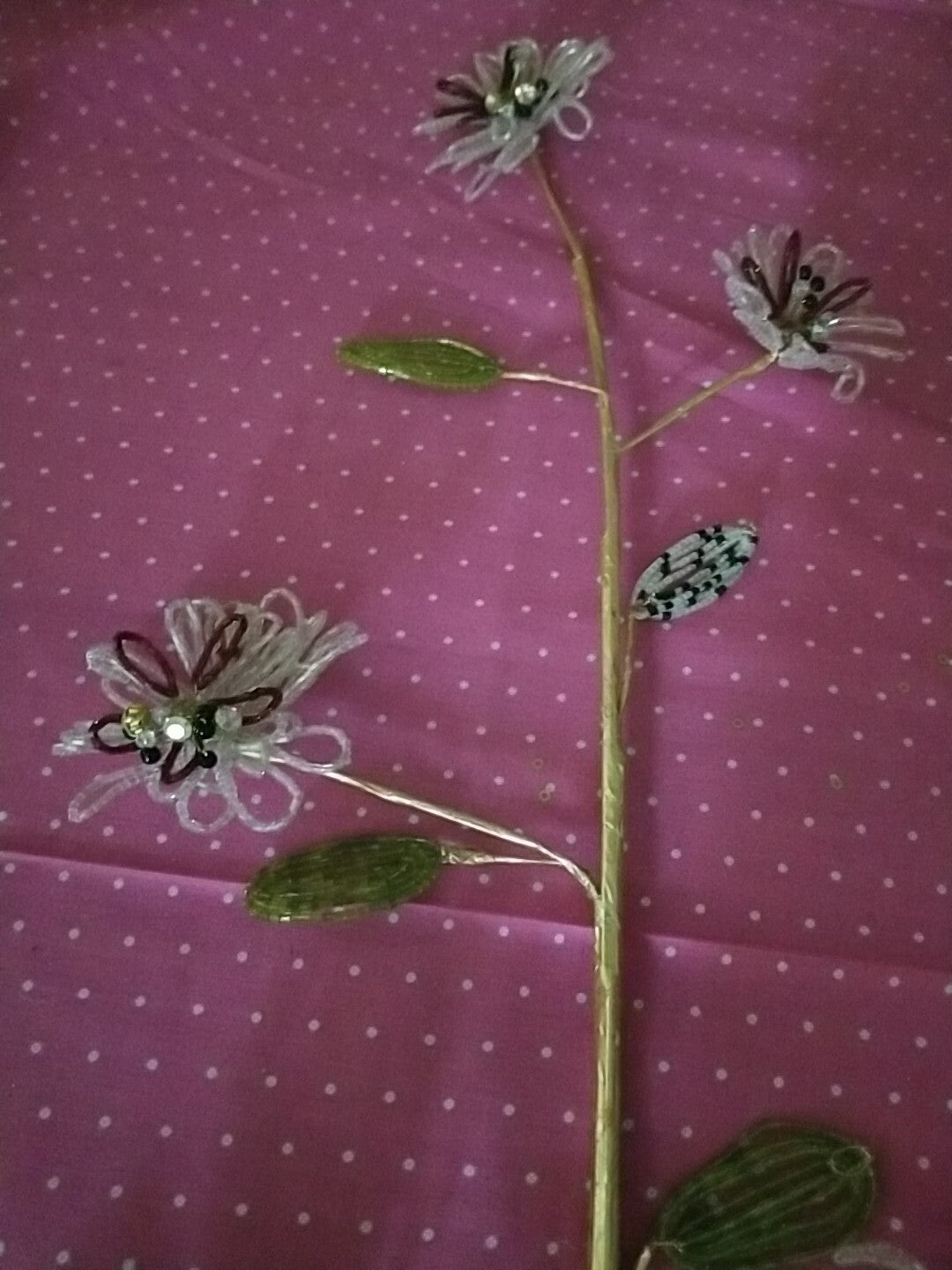 Mackenzie childs Pink/burgundy Beaded Flower Stem flowers On Stem 29"