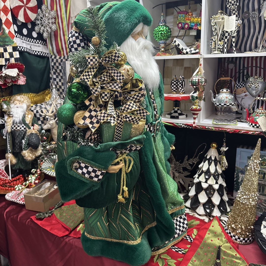 Mackenzie Childs Emerald Luxe  Large Santa With Bag Of Toys 37” Tall Nib Courtly