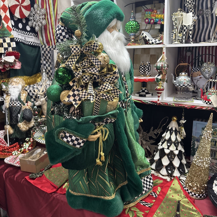 Mackenzie Childs Emerald Luxe  Large Santa With Bag Of Toys 37” Tall Nib Courtly
