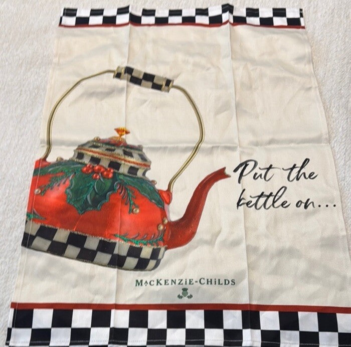 MACKENZIE CHILDS  Put On The Red Tea Kettle  Teapot DISH TOWEL - New In Bag