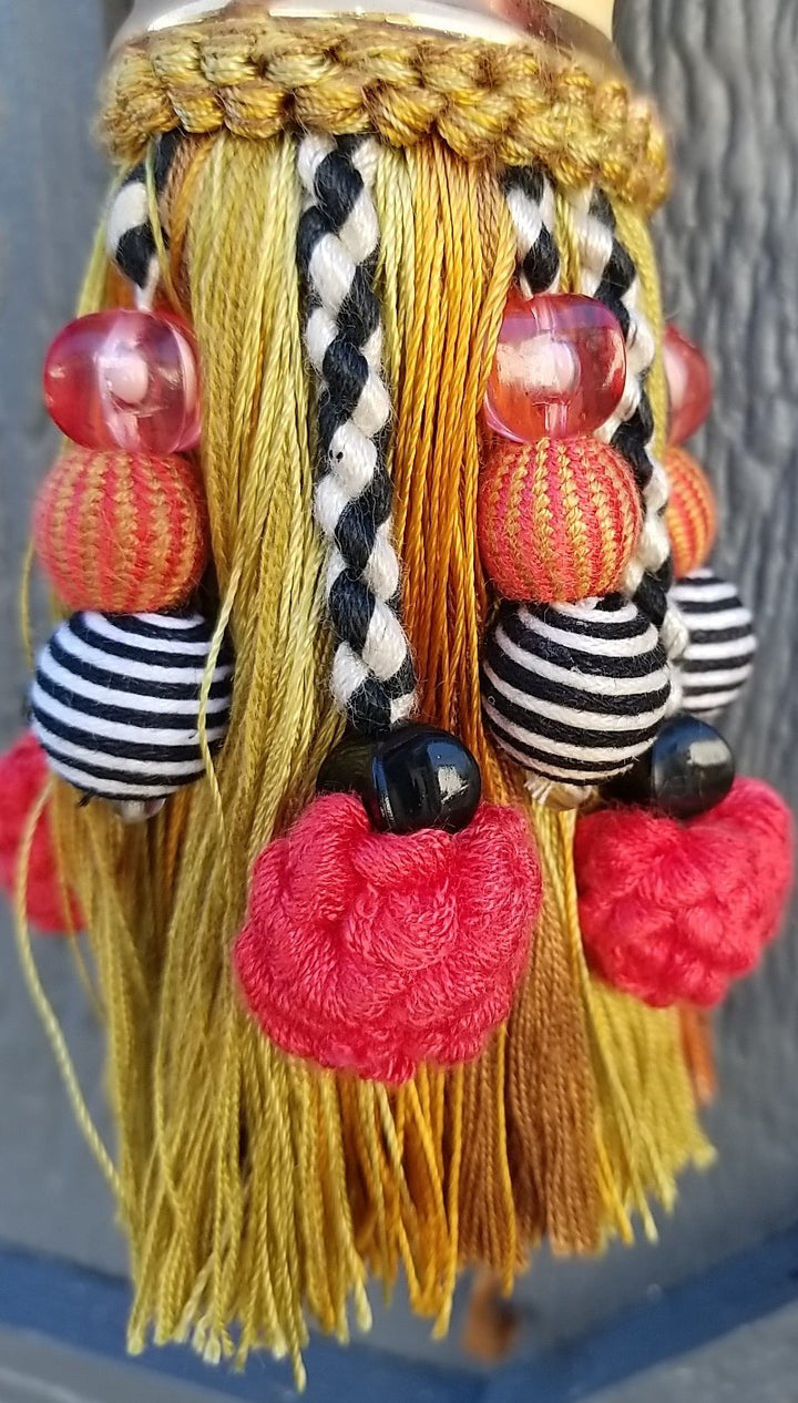 Brand New Mackenzie Childs Ceramic Bird Tassel — Red & Gold