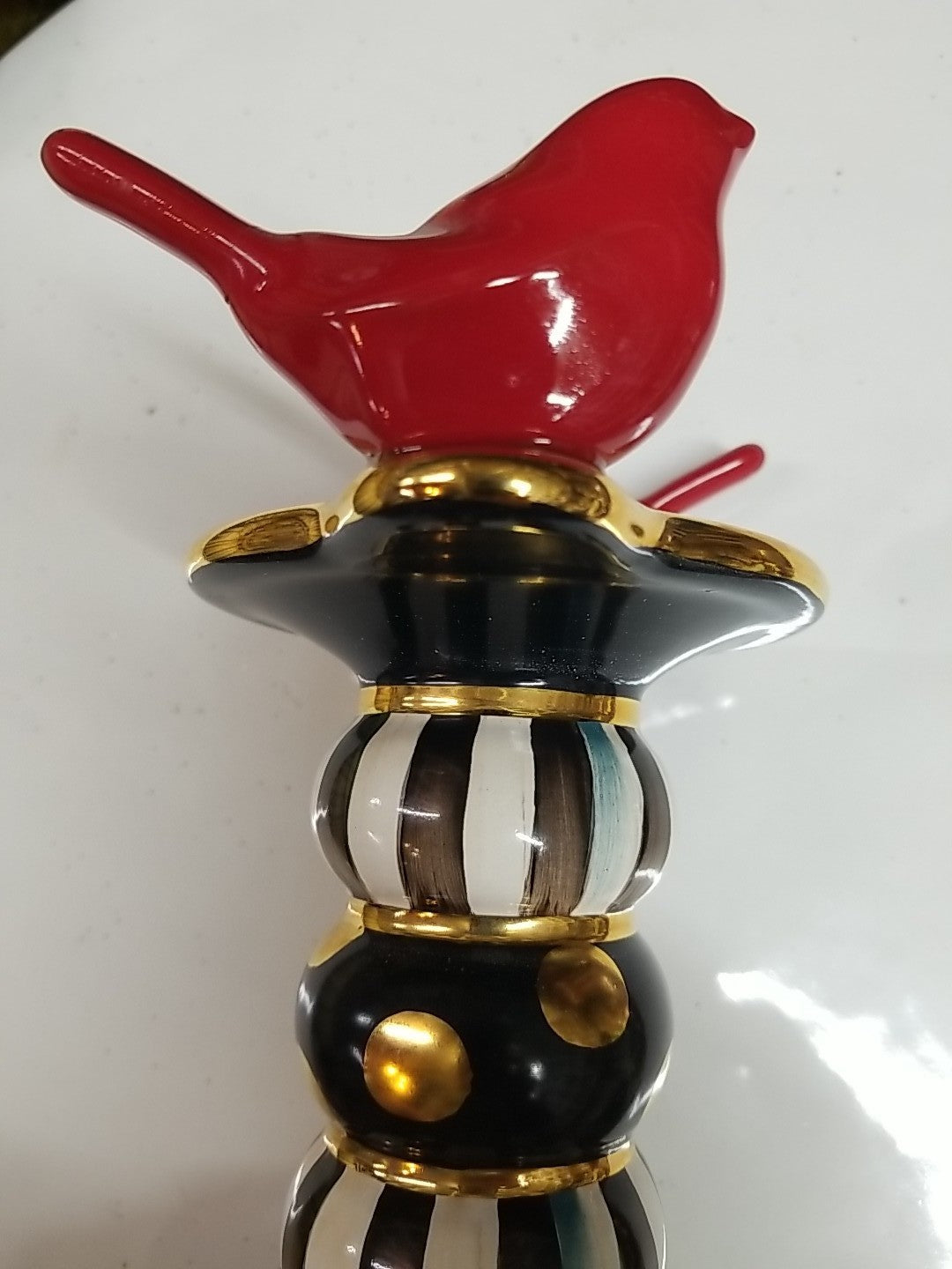 MacKenzie Childs Courtly Stripe Birds  Candlestick -new Ceramic