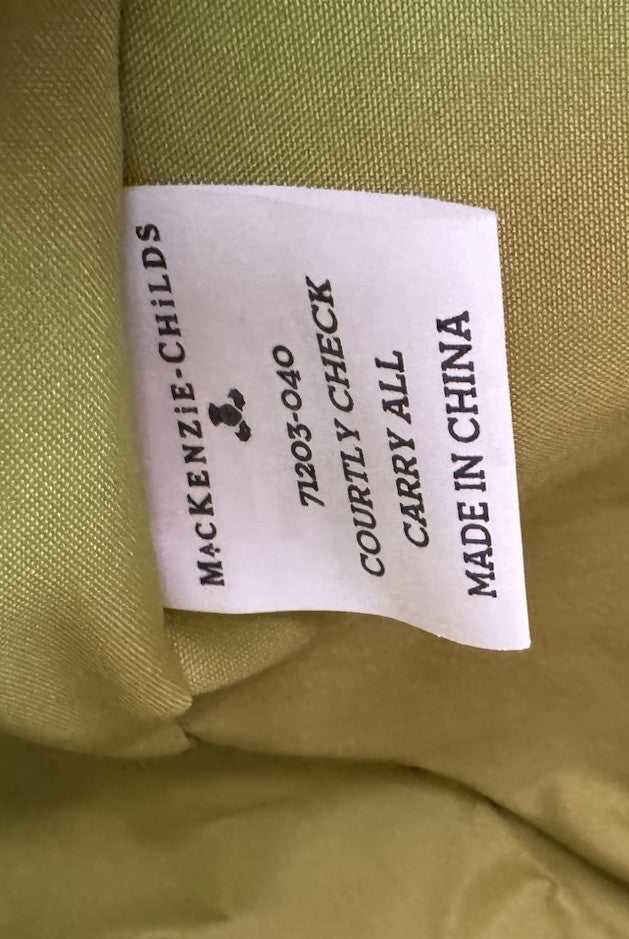 MacKenzie Childs Courtly Check & Green CARRYALL Travel Tote Neoprene 11" x 16”