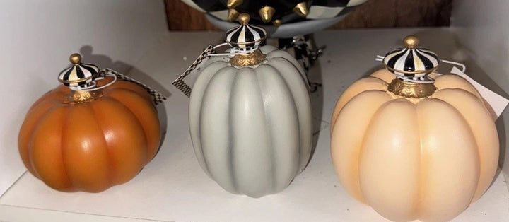 Fall On The Farm Mini Pumpkins, Set of 3 - Retired Orange And Grey- New
