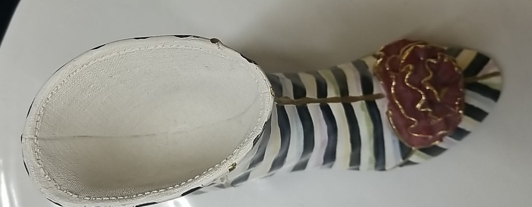 Mackenzie Childs Courtly Stripe Shoe Vase - With Red Flower - Retired