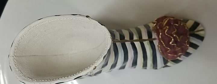 Mackenzie Childs Courtly Stripe Shoe Vase - With Red Flower - Retired