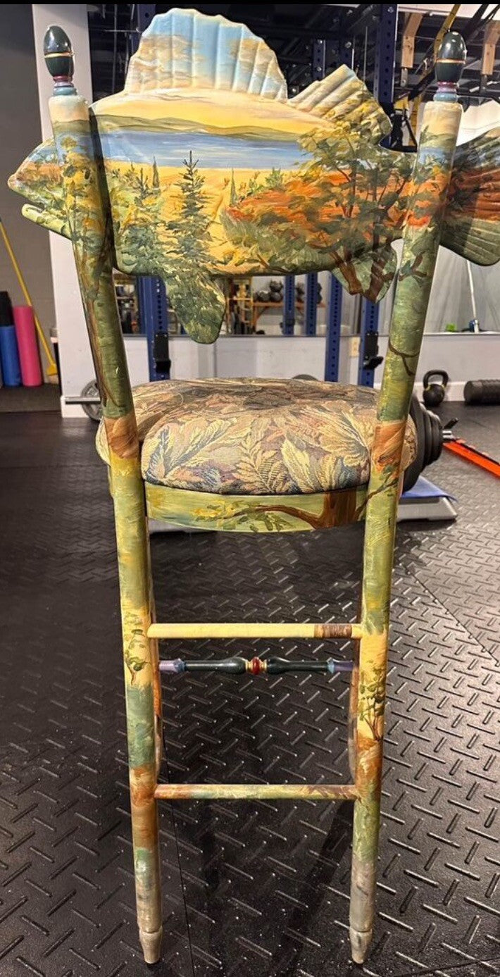 MacKenzie-Childs FOREST Fish   BARSTOOL With Fish BACK  RARE- Hand Painted