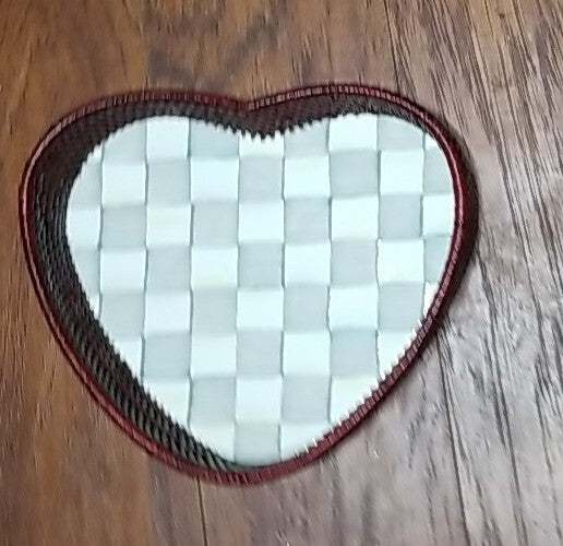 Mackenzie Childs STERLING Check Enamel Rattan Heart Serving Tray 9" New