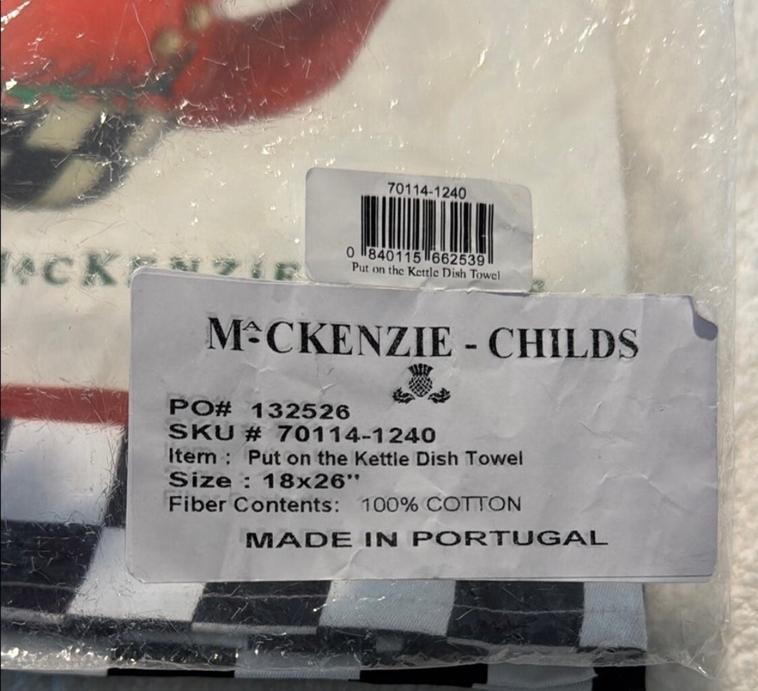 MACKENZIE CHILDS  Put On The Red Tea Kettle  Teapot DISH TOWEL - New In Bag
