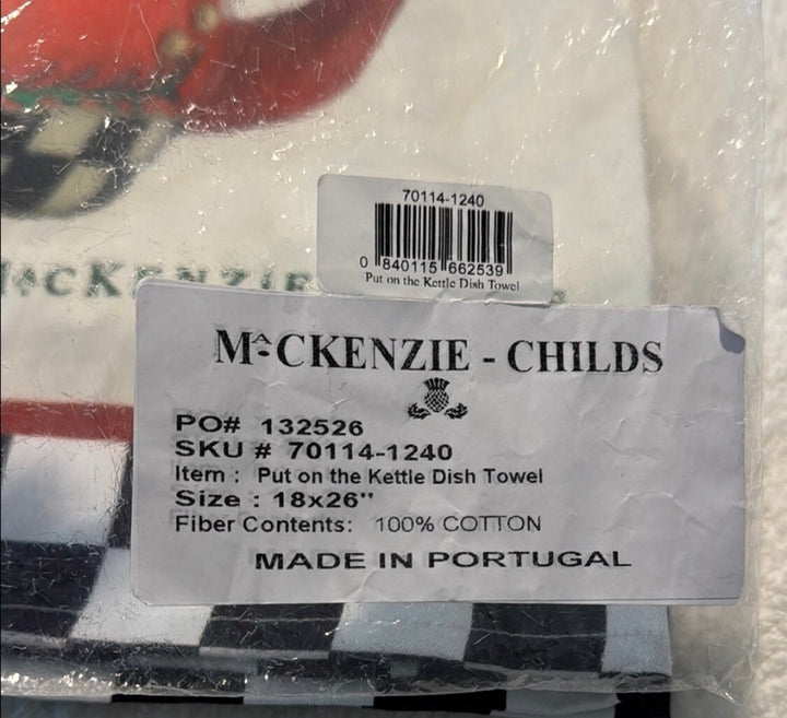 MACKENZIE CHILDS  Put On The Red Tea Kettle  Teapot DISH TOWEL - New In Bag