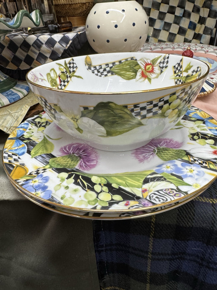 MACKENZIE CHILDS THISTLE & BEE Serving Bowl Courtly Check Ribbon NIB