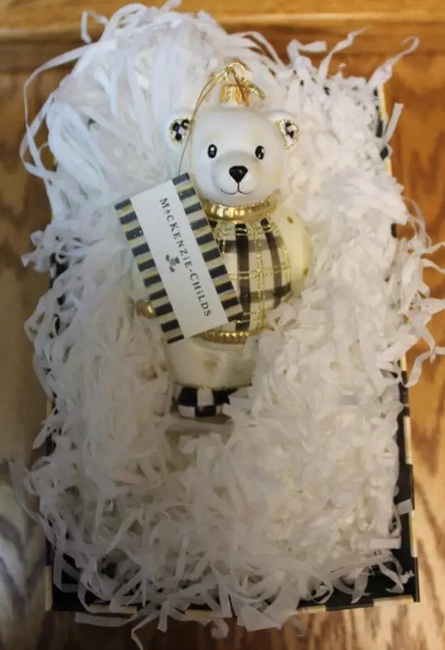 MacKenzie Childs Polar Bear Glass Christmas Ornament  in Original Box- Retired