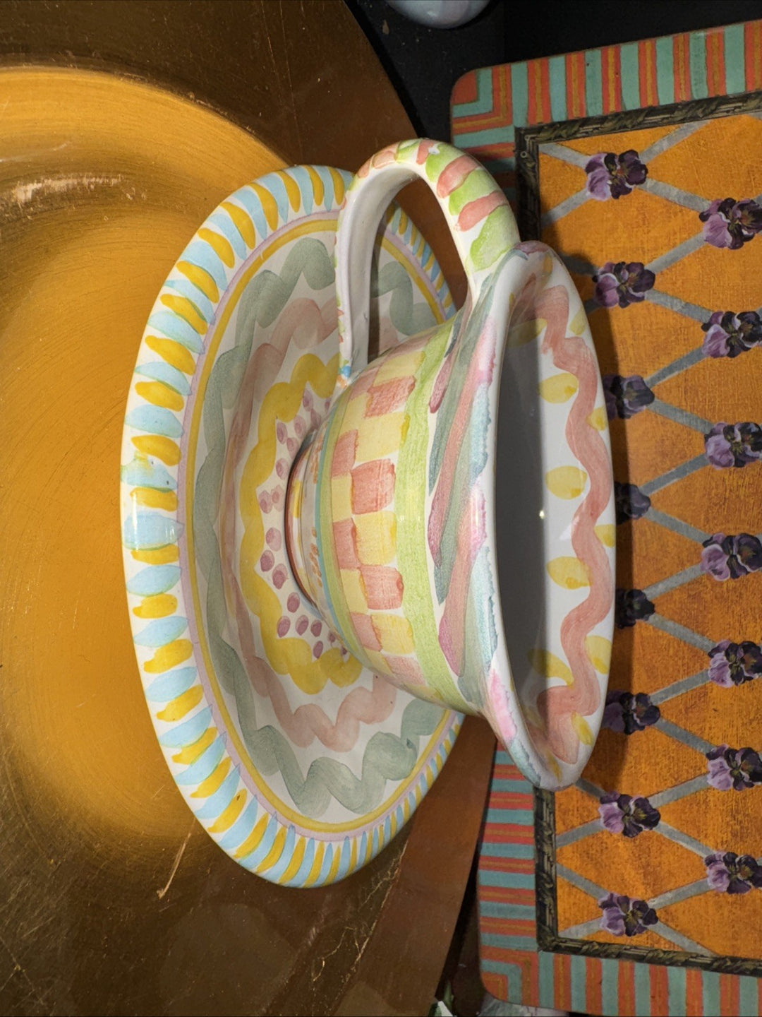 Victoria & Richard Era Mackenzie Childs Taylor Aurora Cup And Saucer 1991