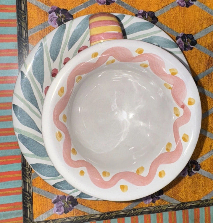 MacKenzie-Childs Brighton Pavillion Ceramic Teacup and Saucer Set 1990's Vintage