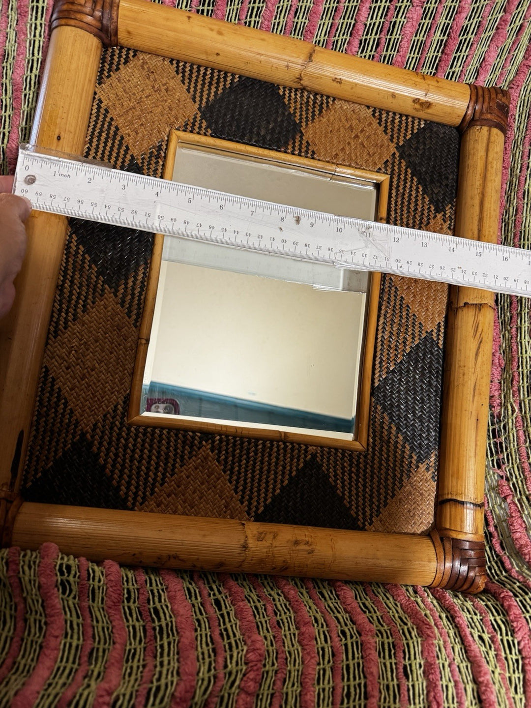 Vtg MacKenzie Childs Rattan Ajiro Bamboo Mirror Made Victoria & Richard Era