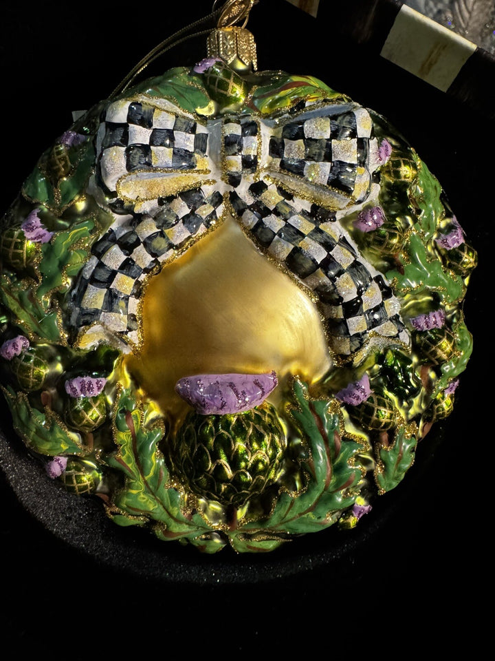 Mackenzie Childs Glass Thistle Ornament Wreath 2012 New With Box 4” Round