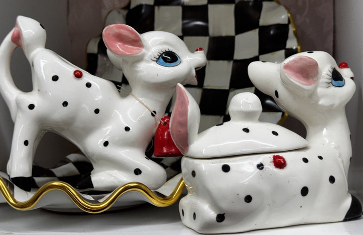 Rare VINTAGE Anthropomorphic Deer  Sugar Dish With Lid & Creamer Set- Excellent