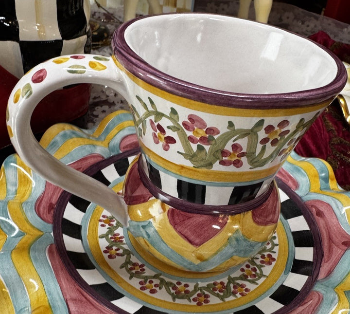 NEW Mackenzie Childs Hitchcock Field TAYLOR MUG Hand-Painted Majolica