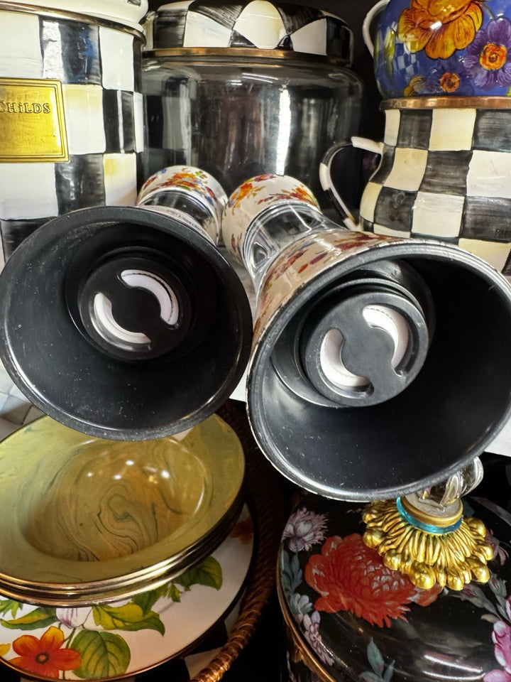 MacKenzie Childs White Flower Market Salt And Pepper Grinder Set Of 2