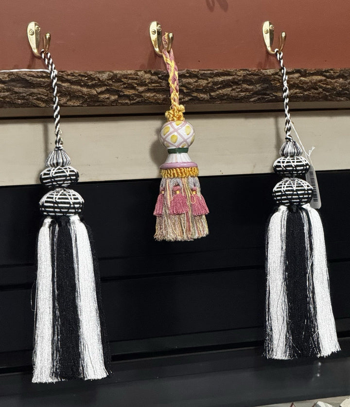 MacKenzie Childs 16” TASSEL / Tie Backs Black & White Courtly
