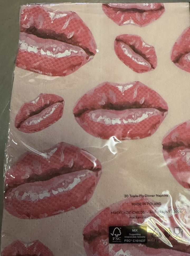 MacKenzie Childs Kiss Me Lips Dinner Paper 8” Napkins - 20pack New