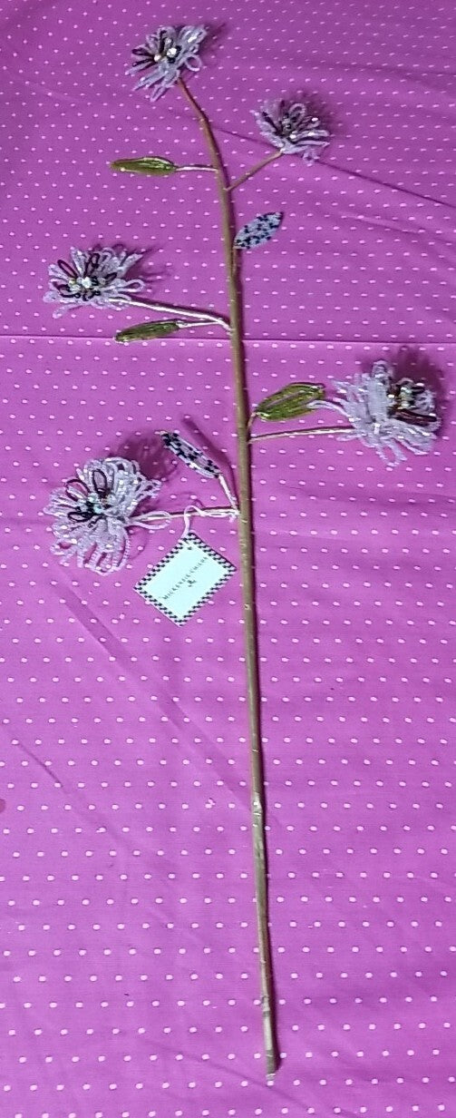 Mackenzie childs Pink/burgundy Beaded Flower Stem flowers On Stem 29"