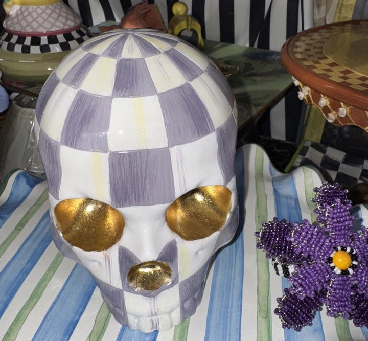 MacKenzie Childs Violet Purple  Check - QVC Exclusive Skull