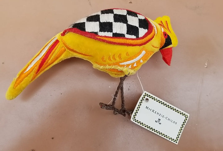 MACKENZIE CHILDS Courtly Check Yellow Fabric  Bird 8” Long And 6” Tall