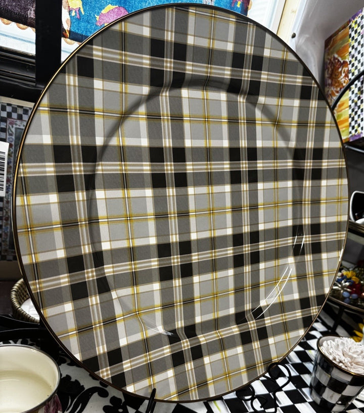 Mackenzie Childs  Tartan Mocha Enamel Serving Platter  16” - New