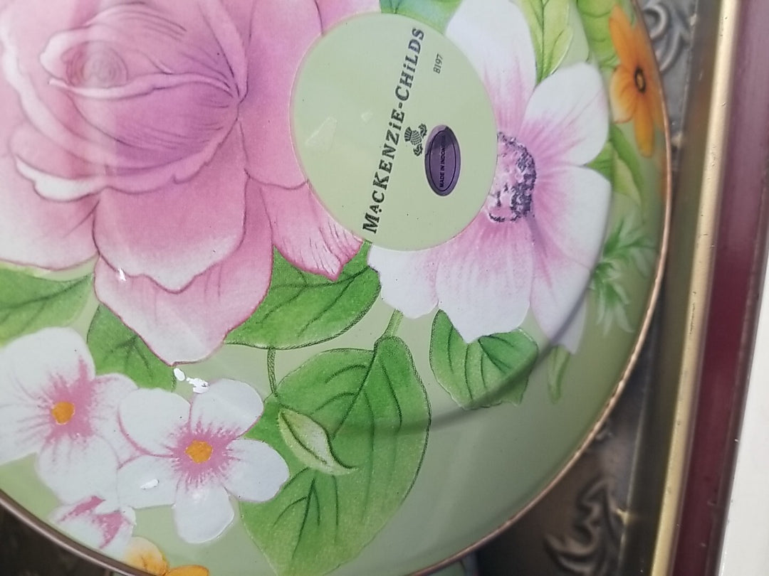 Mackenzie Childs 8" Enamel Green Flower Market Dessert Salad Plate NEW