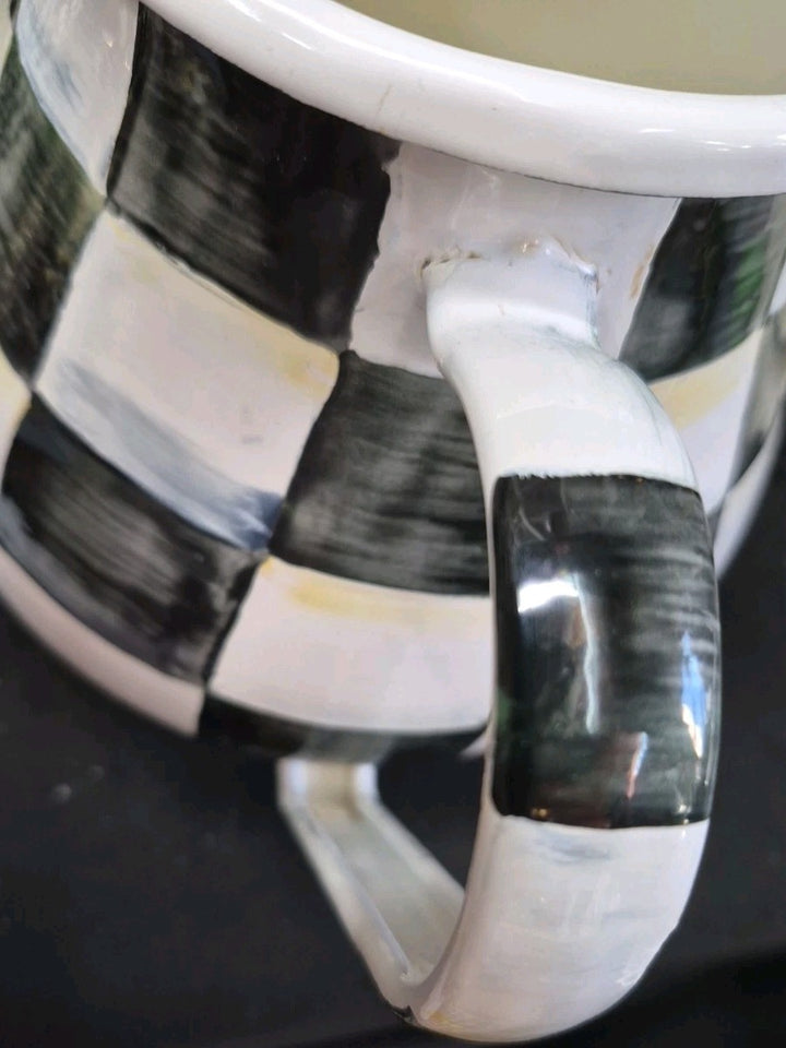 Mackenzie Childs Courtly Check Water Pitcher Enamelware Decor Black White 3 qt