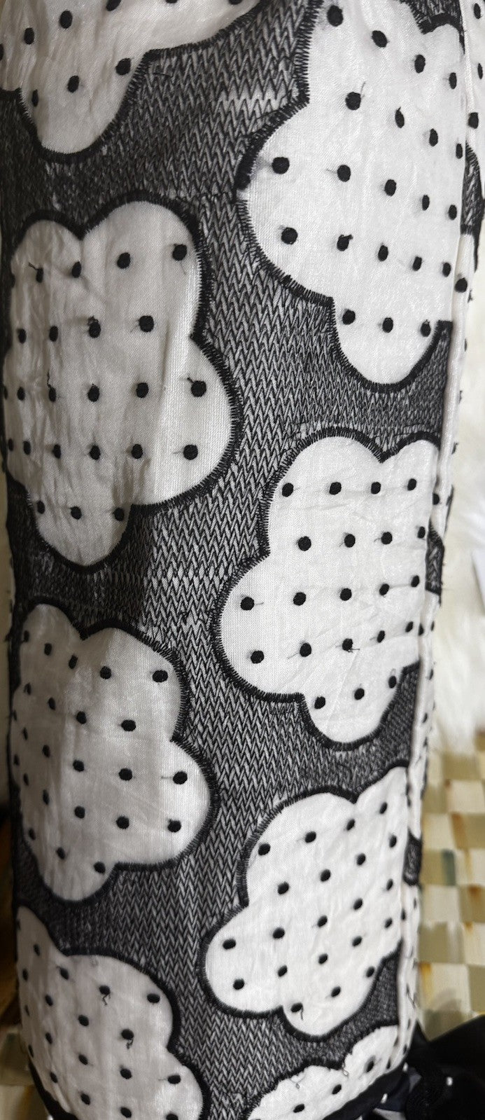 MacKenzie Childs Vintage Silk Large Bolster Pillow Black And Beige  Flower Read