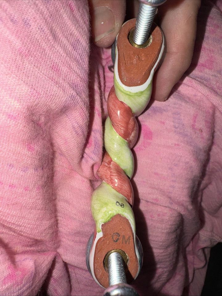 Mackenzie Childs  4.75 Twist Ceramic Handle Pull Knob Blue, Green Pink