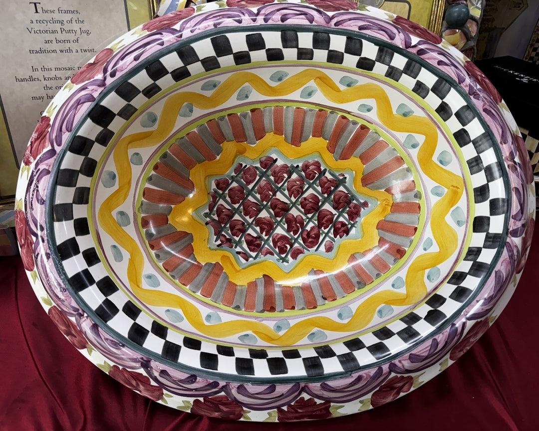 Rare Mackenzie Childs Ceramic Taylor Odd Fellows Ovation Bowl  Hand painted