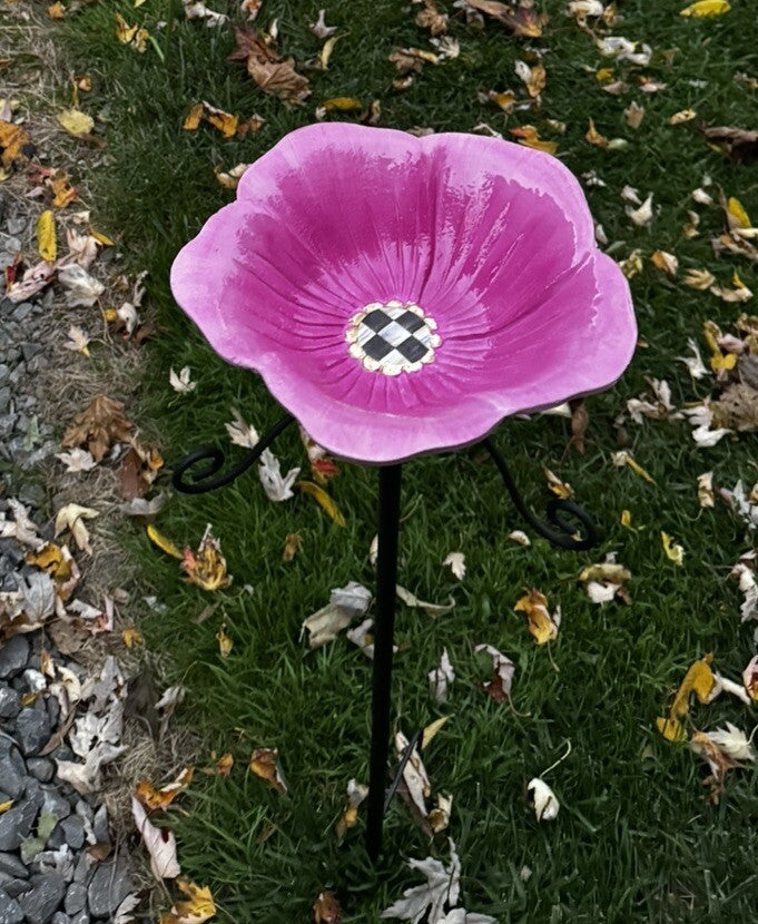 MACKENZIE CHILDs Avant Garden PINK Bird Bath Stake Chic Garden Decor New