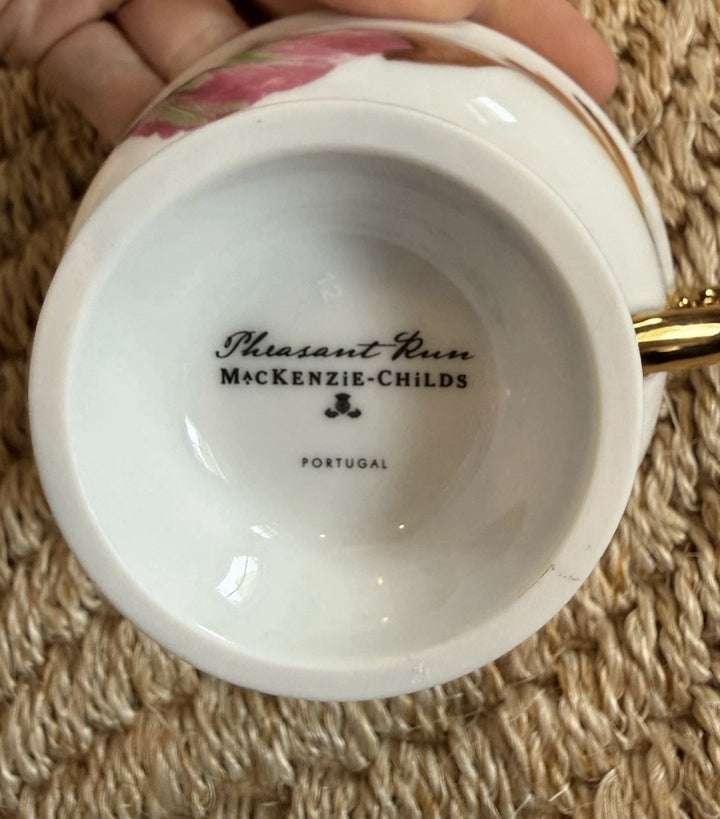 Retired MacKenzie Childs Pheasant Run Tea Cup Only Porcelain & Gold Portugal