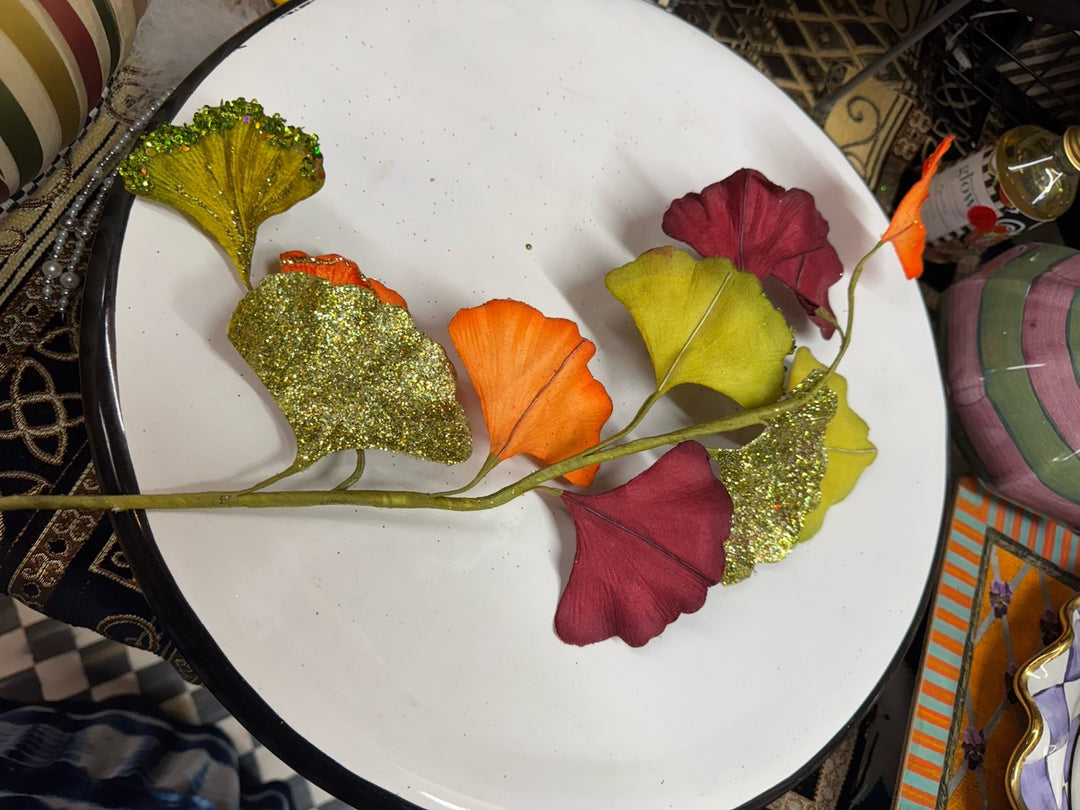 RETIRED Mackenzie Childs PARADISE LEAF STEM w/ Courtly Check Floral