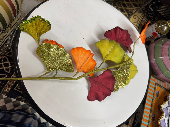 RETIRED Mackenzie Childs PARADISE LEAF STEM w/ Courtly Check Floral