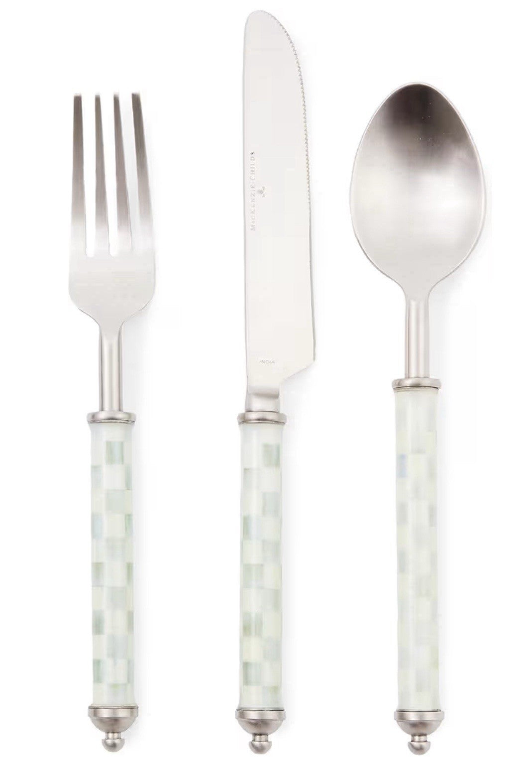 MacKenzie Childs Sterling  Check Supper Club 3-Piece Place Setting New