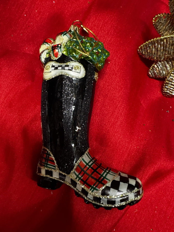 Mackenzie-Childs Tartastic Wellie Tartan Boot Christmas Ornament - Nib
