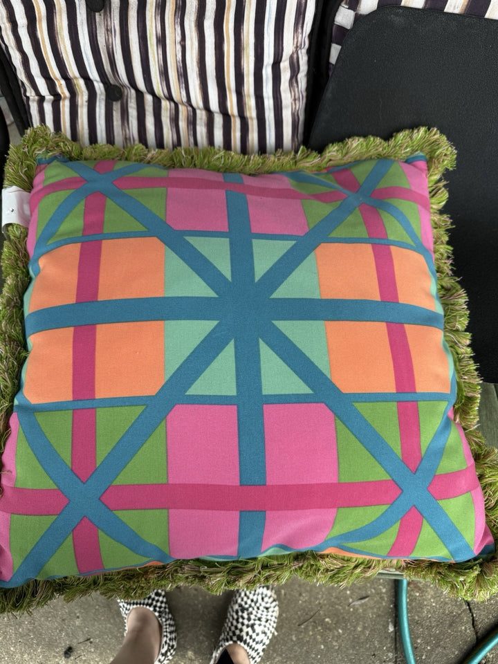Mackenzie Childs Greenhouse Wild Rose Outdoor Throw Pillow 20 x 20 Excellent